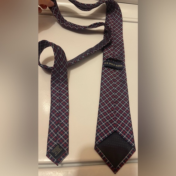 US POLO ASSN Handmade Men's Tie Red White Blue Plaid Polyester Necktie NEW - Picture 7 of 9
